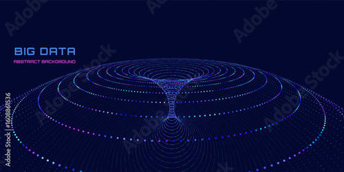 Abstract futuristic data torus from color dots connecting in  lines. Big Data. Concept visualization for technology, analytics and network.