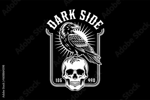 Skull profile vector with a crow skull logo in black and white. Perfect for edgy branding or tattoo designs.