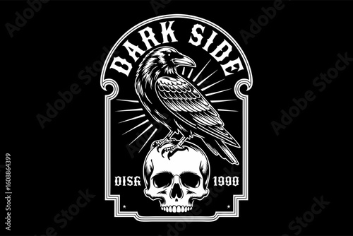 Skull profile vector with a crow skull logo in black and white. Perfect for edgy branding or tattoo designs.