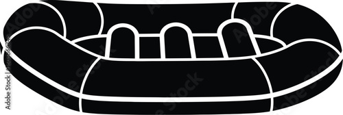 Vector art of a black silhouette of an inflatable raft, perfect for representing river adventures and outdoor recreation
