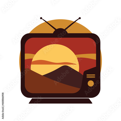 Retro Vintage Television Showing Sunset Landscape