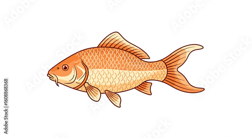 Illustration of a golden fish with detailed scales and fins on a white background