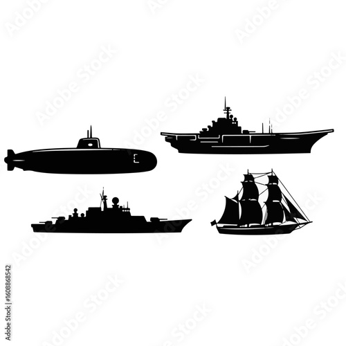 Diverse Naval and Historic Ship Silhouettes