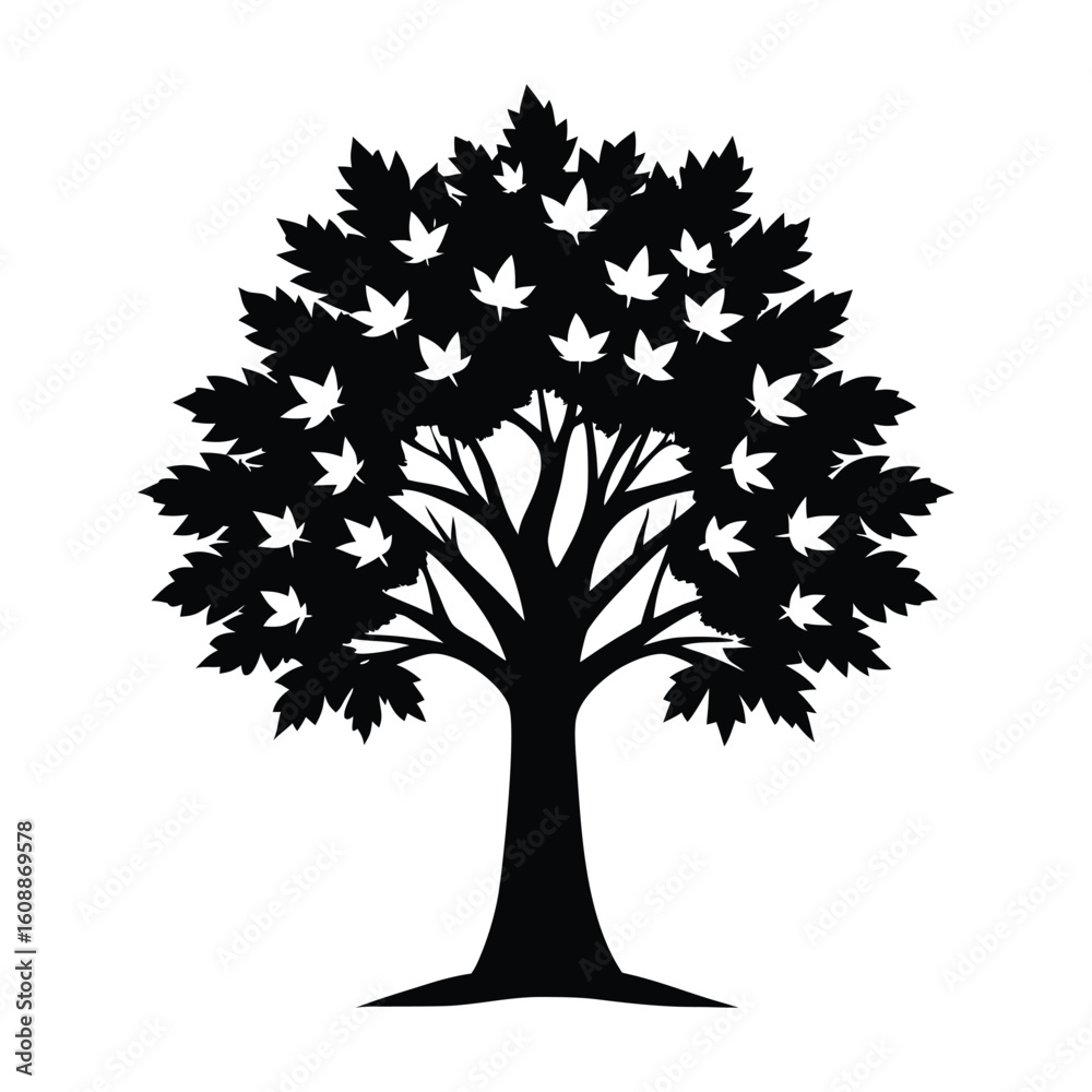 Fototapeta premium Elegant maple tree silhouette casting a shadow on a clean white background perfect for autumn or nature themed designs isolated on white background