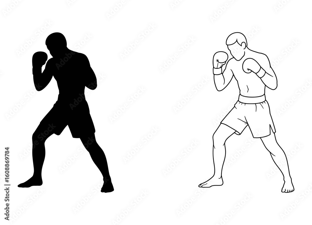 Obraz premium Boxers in Action Silhouette Vector Illustration, Transparent Background.