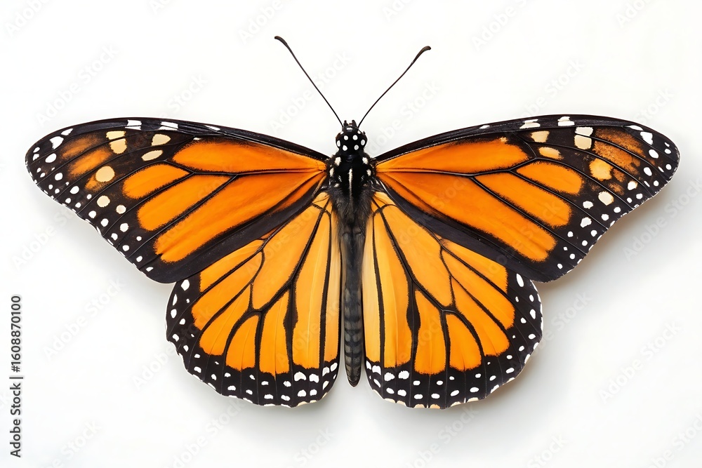 Fototapeta premium Monarch butterfly isolated on white background with open wings