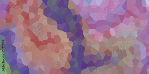 Abstract geometric mosaic pattern displaying various shades of purple, red, and brown creating a textured and colorful design with artistic flair