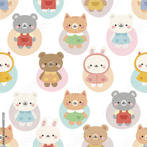 Animals Cute Seamless Pattern, adorable design for kids, vector illustration