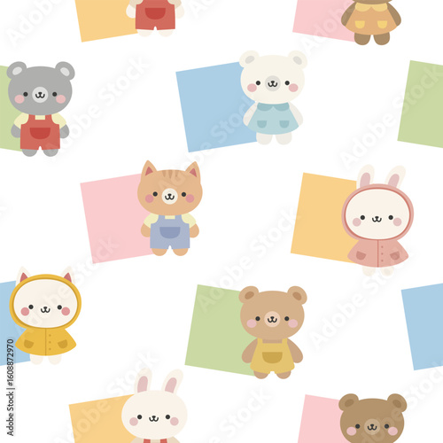 Animals Cute Seamless Pattern, adorable design for kids, vector illustration