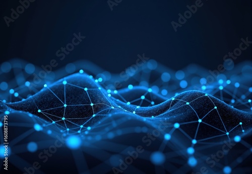 Abstract Network Visualization: Interconnected Nodes and Lines on Undulating Surface