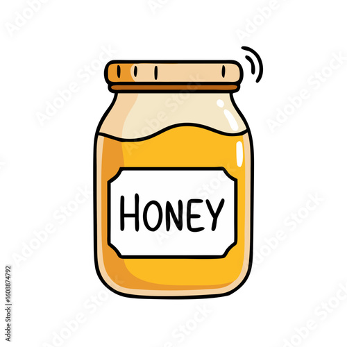 Colored vector icon of a glass jar of honey with a label, symbolizing sweetness, natural product, and food preservation. Isolated on a transparent background