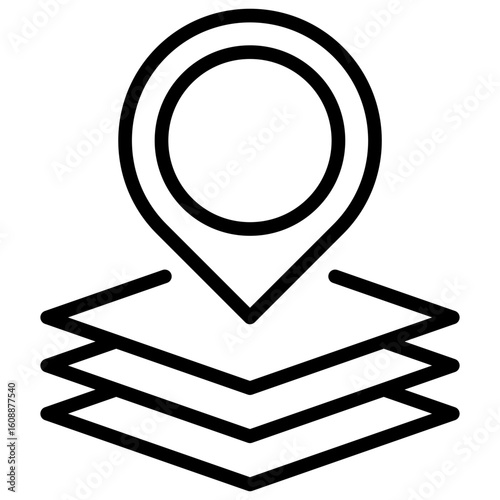 Layered Location Outline Icon Vector Design - Location pin stacked on layered tiles, representing location layers or multi-level mapping