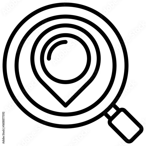 Location Scan Outline Icon Vector Design - Search lens over a layered location marker, representing area analysis or local tracking