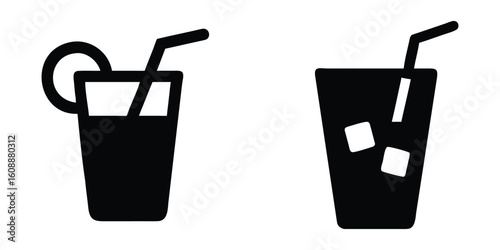 Refreshing Drink Icon Set – Black and White Line Style