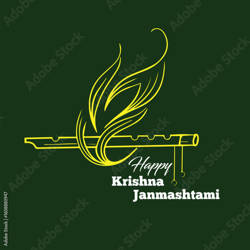 Happy Krishna Janmashtami, Greeting background for Hindu festival Krishna Janmashtami (birth of Lord Krishna). Vector illustration