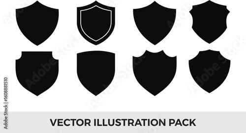 Shield Vector Icon Set: Black Heraldic Protection Symbols, Blank Security Badge Shapes, Silhouette Design Elements for Logo & Graphic Design