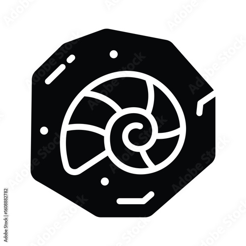 A modern glyph icon of spiral-shaped fossil