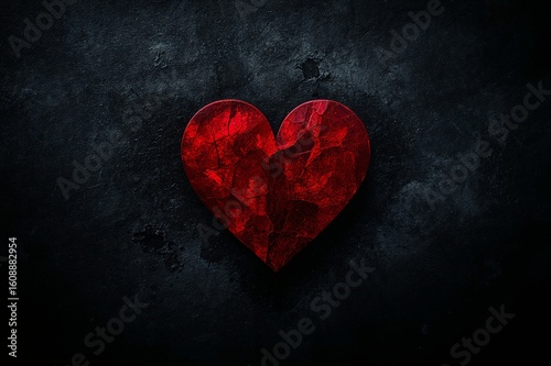 Abstract Red Heart on Textured Dark Background Emotional Visual with Bold Design