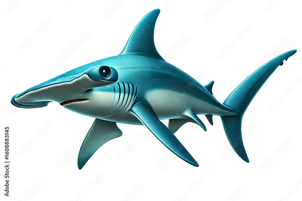 Fototapeta premium Cartoon Hammerhead Shark Illustration Isolated on Transparent Background