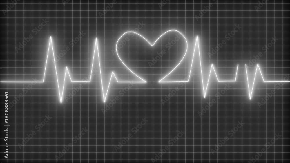 Glowing Heart in ECG Line Animation, Neon Glowing Heartbeat Pulse Signal Animation Glowing Heart in ECG Line Animation, Neon Glowing Heartbeat Pulse Signal Animation