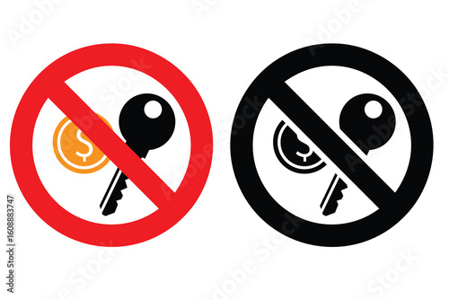 No Metallic Items Icon – Prohibition Sign for Keys, Watches, Coins in Magnetic Zone