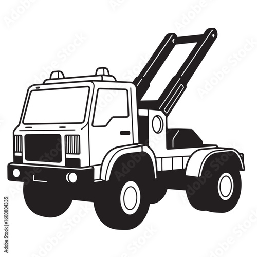 Black and white outline illustration of a tow truck ready to provide roadside assistance
