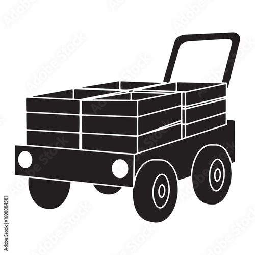Black and white simple vector illustration of a garden cart with compartments