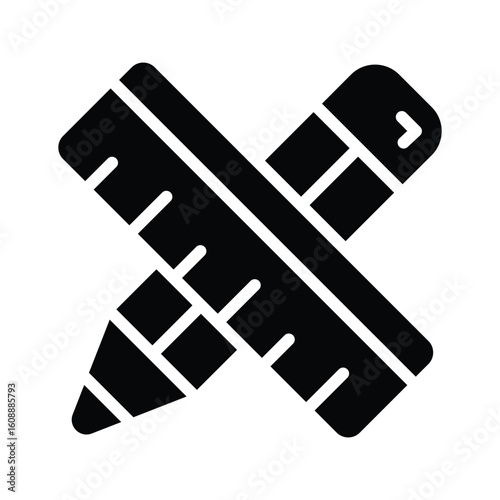Handy glyph style icon of pencil scale ruler
