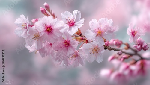 Delicate pink cherry blossoms in soft focus (5)