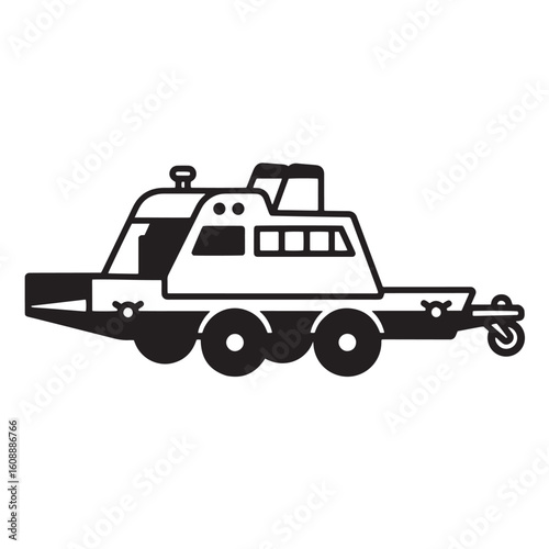 Vector illustration of a black and white cartoon tow truck on white background