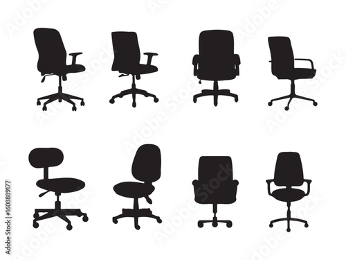 Office Chair Silhouette Icon Set in Modern Styles