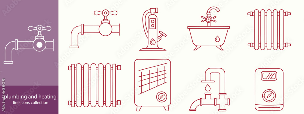 plumbing and heating line icons collection plumbing and heating line icons collection