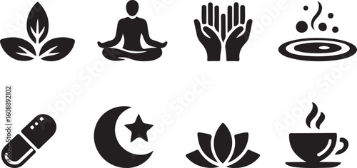 Set of Black and White Wellness Icons