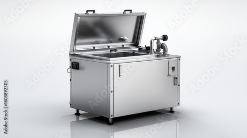 Industrial Stainless Steel Cleaning Machine with Open Lid and Control Panel