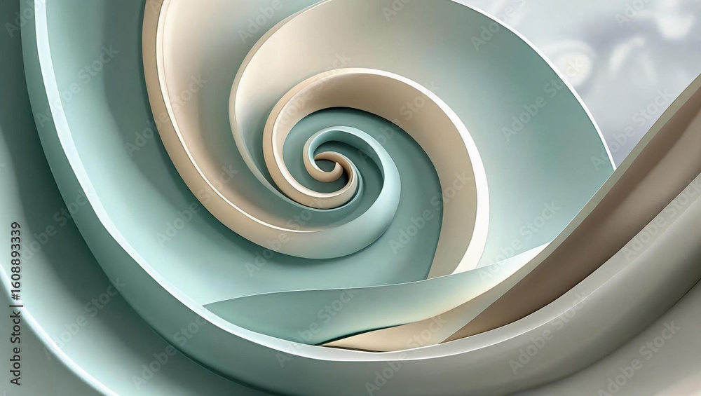 Fototapeta premium Abstract Spiral Art Beige and Teal Swirling Design