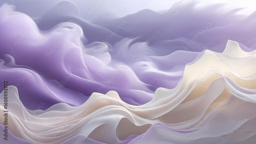 Fototapeta premium A serene abstract background of flowing, ethereal waves in soft pastel lavender and cream hues.