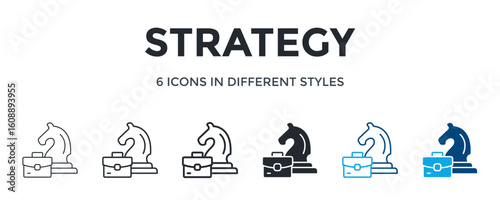 Strategy Icon In Different Style Vector Illustration. Designed In Thin Line, Regular Line, Bold Line, Glyph, Color Line, And Color Glyph Style Can Be Used For Web