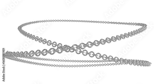 Fényképezés Dynamic 3D render of sleek metal chains with classic round links, gracefully looped and intertwined