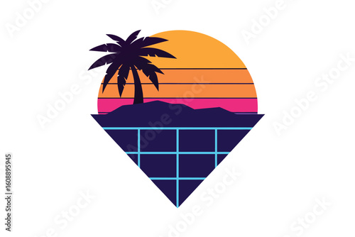Floating Island with Pixel Art Palm Tree and Retro Style Design