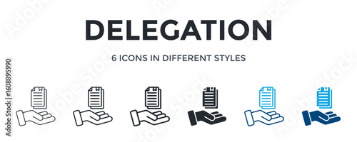 Delegation Icon In Different Style Vector Illustration. Designed In Thin Line, Regular Line, Bold Line, Glyph, Color Line, And Color Glyph Style Can Be Used For Web