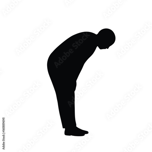 Silhouette Man Bowing Deep Respectful Apology