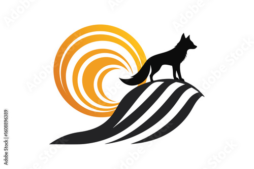 Fox Silhouette on Cliff with Curled Tail Illustration Design
