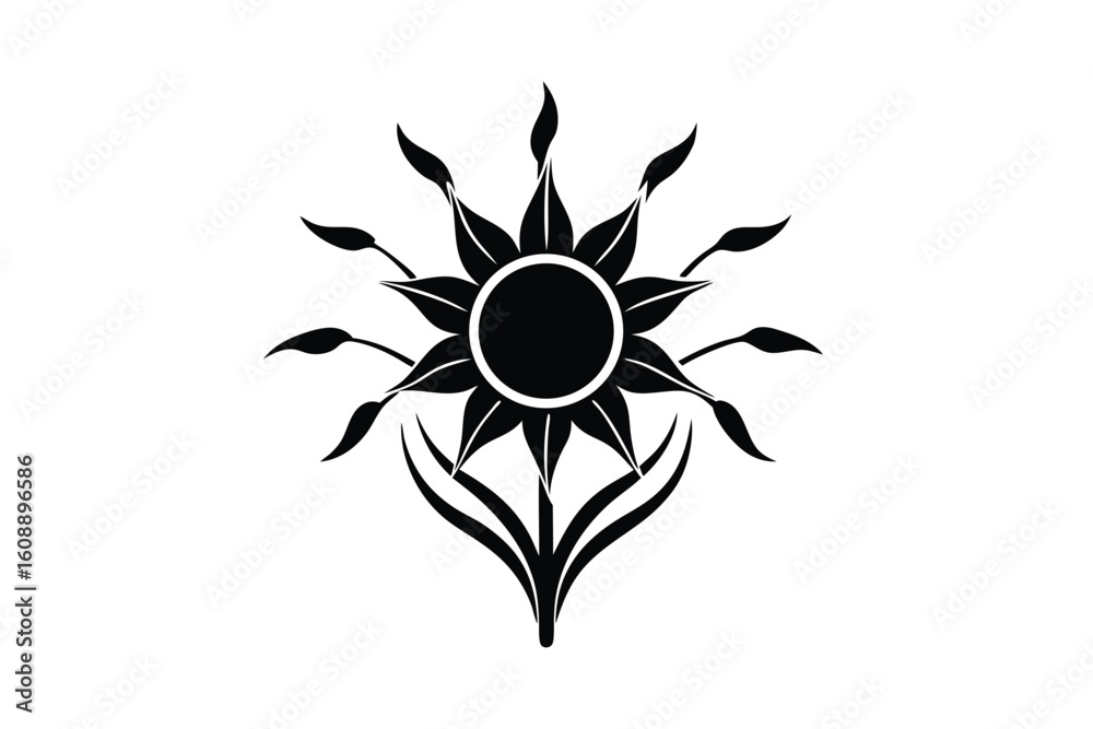 Obraz premium Circular Sun Floating Above Stylized Daffodils Vector Graphic Illustration