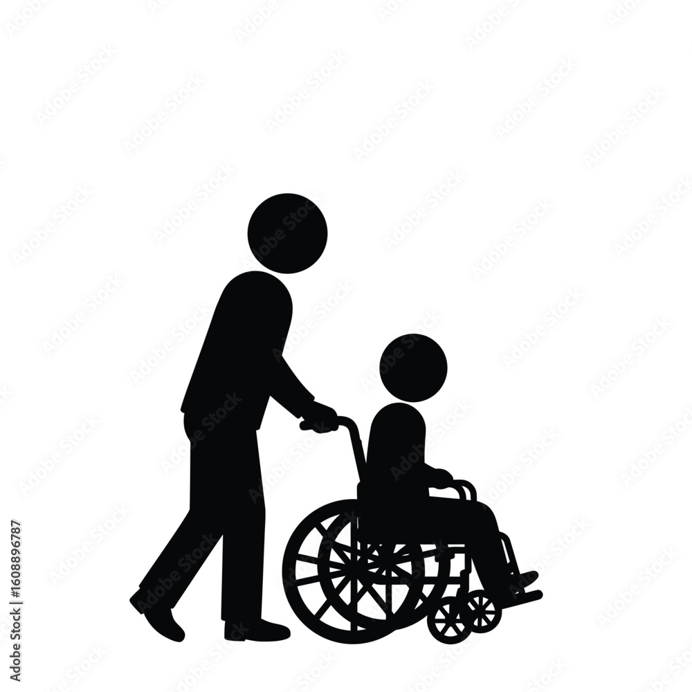 Fototapeta premium Caregiver Assisting Wheelchair User Icon