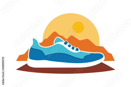Worn Out Sneakers Resting on Desert Rocks A Vector Illustration