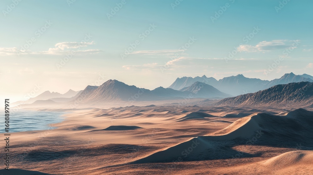 Fototapeta premium serene desert beach landscape at sunset