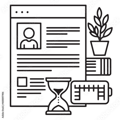Modern minimalist illustration of a resume application review process with waiting time