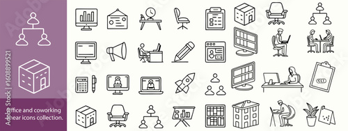 Office and cowering linear icons collection. Big set of thin line icons in black. Vector illustration