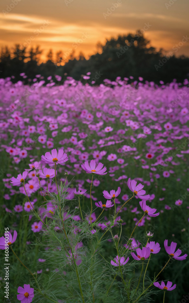 Obraz premium pink flowers at sunset