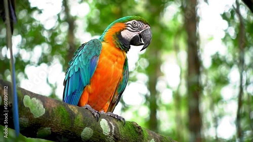 Wallpaper Mural Vibrant macaw parrot perched on branch, stunning tropical wildlife in lush green jungle scene Torontodigital.ca